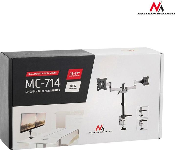 Immagine prodotto Maclean MC-714 - Supporto VESA per monitor/TV, 13-27", argento, 2x 8 kg (Tavolo, 27.01", 8 kg)
