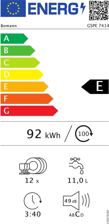 Label énergétique Bomann Lave-vaisselle GSPE 7414