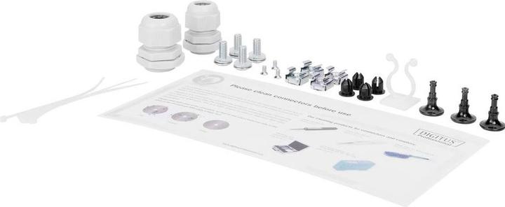 Productafbeelding Digitus Pull-out glasvezel splitterbox 1U Voorzien van 6x LC duplex incl. M 25 schroef Splice cassette F...