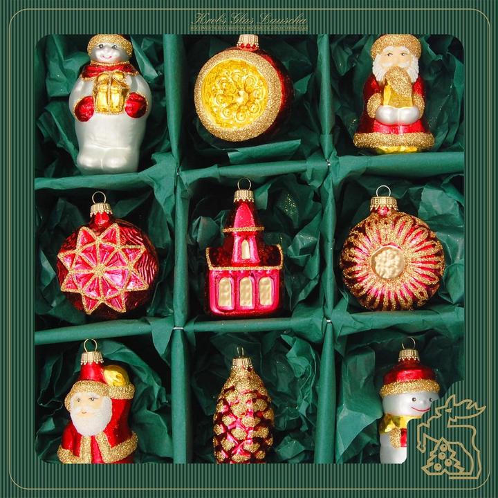 Produktbild Krebs Glas Lauscha 9-teiliges Weihnachtsornamente-Set, 6-8 cm (9 x)