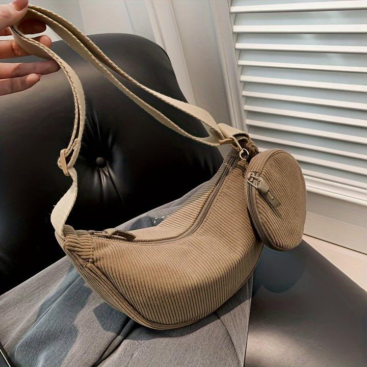 Actual product image Only-Bags.Store Casual Minimalist Solid Colour Shoulder Bag, All-Match Crescent Crossbody Bag with Hanging Mini