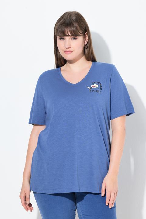 Image du produit Ulla Popken T-shirt en coton bio, motif fleur devant et derrière, décolleté en V et manches courtes (56)