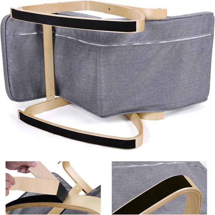 Actual product image Songmics Schaukelstuhl Verstellbar Holz Armlehnen Grau