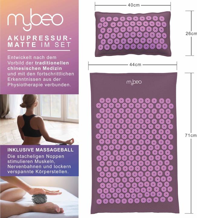 Produktbild Mybeo Akupressurmatte mit Naturfasern, Akkupressur Set 71 x 44cm, Faszienset, Kissen, Matte & Massageball