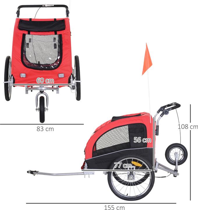 Image du produit PawHut Remorque pour chien avec frein de stationnement bilatéral