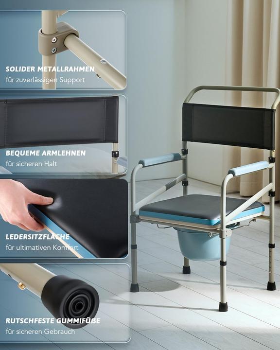 Image du produit Vonoya Höhenverstellbarer Toilettenstuhl mit Eimer und gepolsterter Sitzfläche, faltbar (Litière)