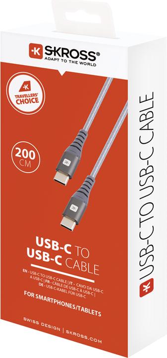 Actual product image Skross USB Cable USB-C to USB-C Cable 2.0, Braiding, 2.00m space gray (2 m, USB 2.0, 36 W)