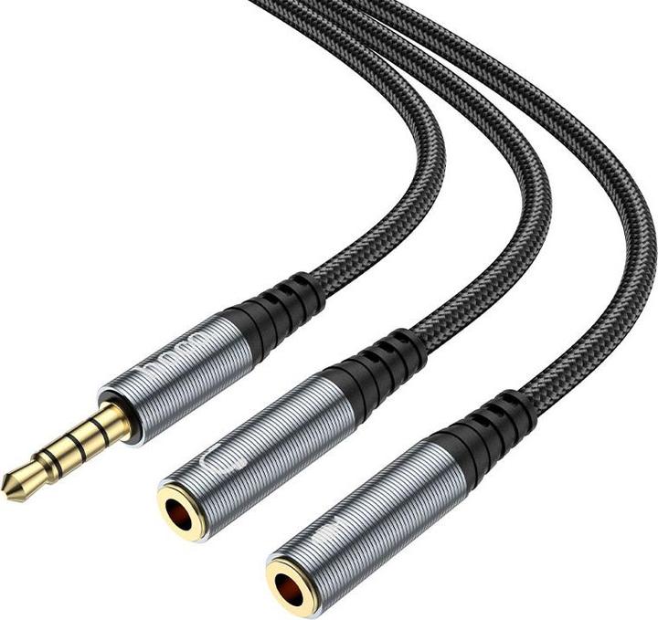 Hoco 3.5mm to 2 x 3.5mm Audio Kabel UPA21-2, 0.25m, Schwarz (0.25 m, AUX Kabel)