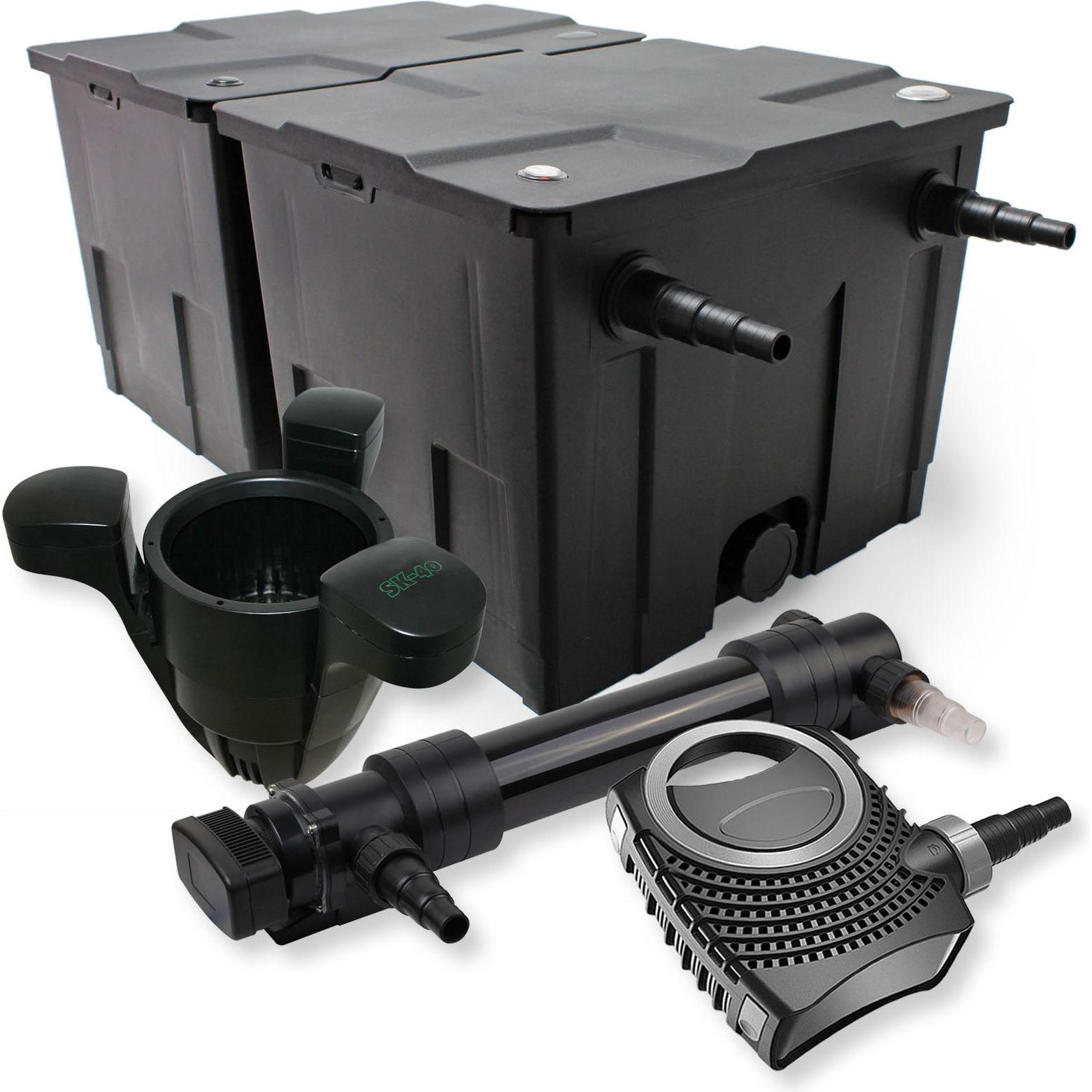 SunSun, Brunnen + Gartenteich, 2-Kammer Filter Set 60000l 36W UVC 6er Teich Klärer NEO10000 80W Pumpe Skimmer