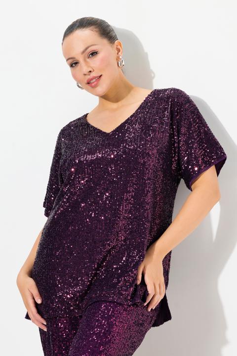 Produktbild Ulla Popken Pailletten-Shirt, Oversized, V-Ausschnitt, Halbarm (42, 44)