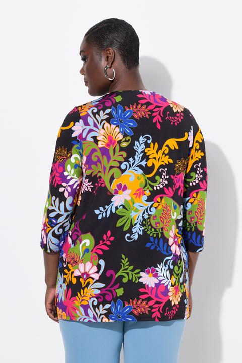 Actual product image Ulla Popken Colorful Flower Print 3/4 Sleeve Slinky Tee (42, 44)