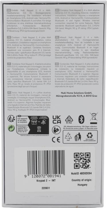 Productafbeelding Nuki Toetsenbord 2.0 (Vingerafdruk, Elektronische cijfercombinatie)