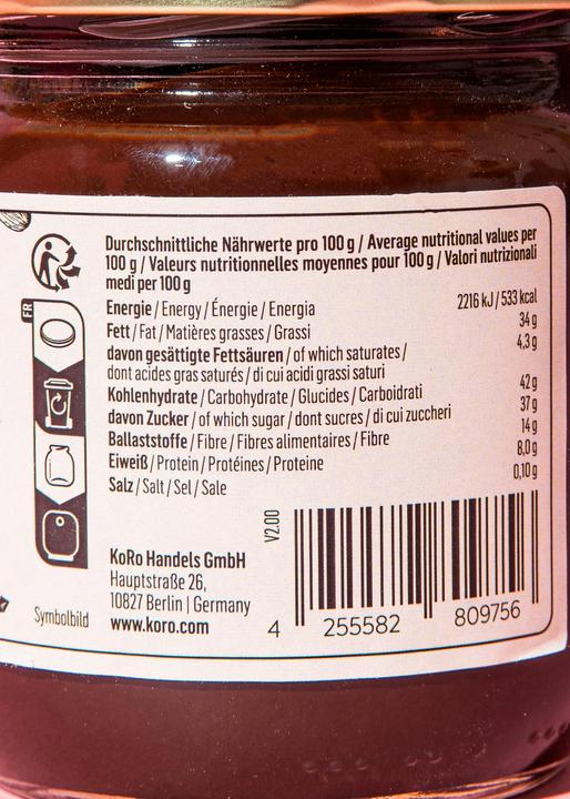 Nährwerte und Zutaten KoRo Bio Zartbitter Schokoladencreme (400 g)