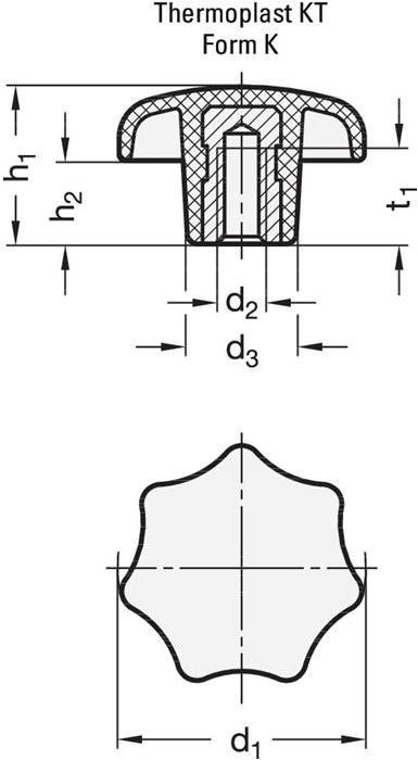 Produktbild Ganter Sterngriff DIN 6336 mit Gewindebuchse Kunststoff d1 32 mm d2 M 6 mm (25 Schrauben pro Stück)