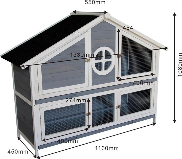 Actual product image Wiltec Rabbit hutch 1160x450x1080mm Rabbit villa Rabbit cage Rabbit cage