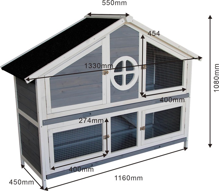 Produktbild Wiltec Kaninchenstall 1160x450x1080mm Hasenvilla Kaninchenkäfig Hasenkäfig