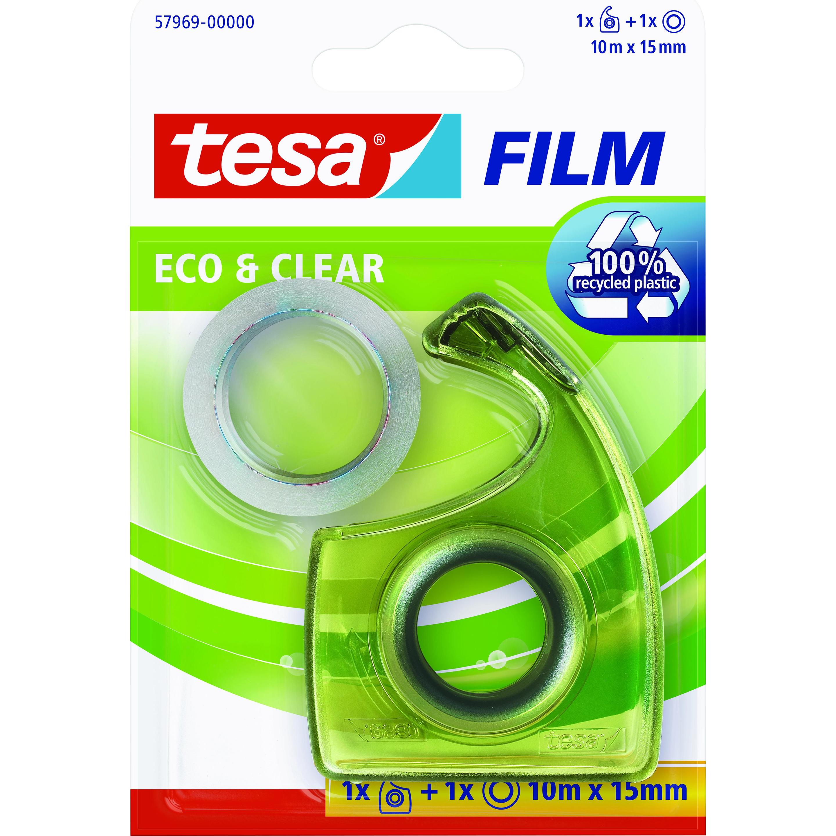 tesa, Klebebandabroller, tesafilm ECO & CLEAR mit Handabroller, lösungsmittelfrei und alterungsbeständig
