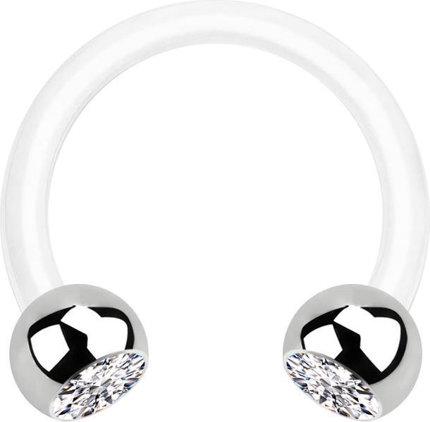 Actual product image Star Piercing Micro Circular Barbell white with two balls silver crystal silver (without brass, Surgical steel 316L, Plastic)