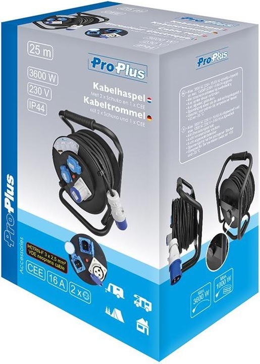 Produktbild ProPlus Kabeltrommel CEE 25M 3x2,5mm² (2x Schuko + 1xCEE) (25 m, 7.50 mm²)