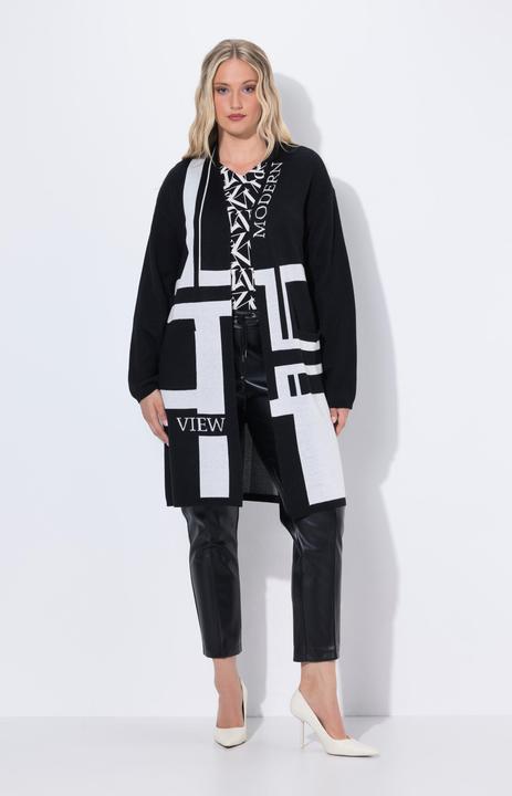 Produktbild Ulla Popken Long-Strickjacke, Jacquardstrick, V-Ausschnitt, Langarm (60)