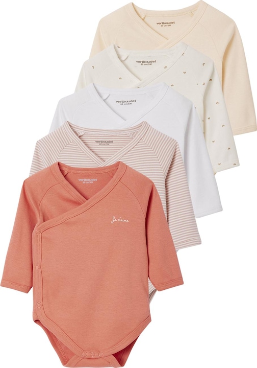 Vertbaudet 5er-Pack Baby Wickelbodys, lange Ärmel Oeko-Tex (68)