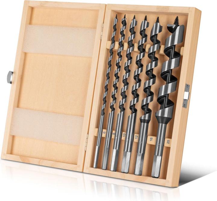 Actual product image Stahlwerk Wood auger bit set of 6 6 / 8 / 10 / 12 / 16 / 25 mm twist drills (6 mm, 8 mm, 10 mm, 12 mm, 16 mm, 25 mm)