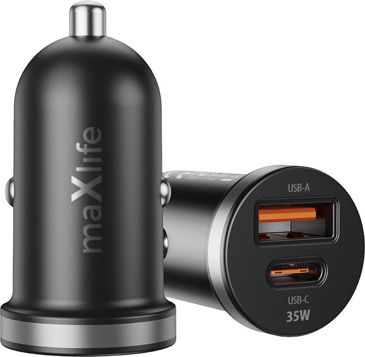 Actual product image Maxlife MXCC-05 PD QC car charger 1x USB-C 1x USB 35W black