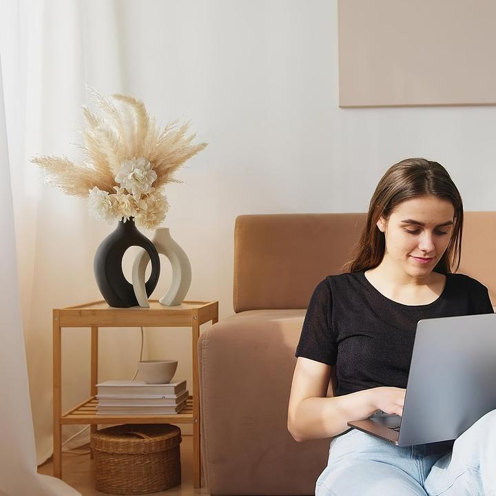 Actual product image Alopini 2er Set Moderne Keramikvasen - Abstraktes Kreuz Design, Boho Chic Donut Blumenvase für