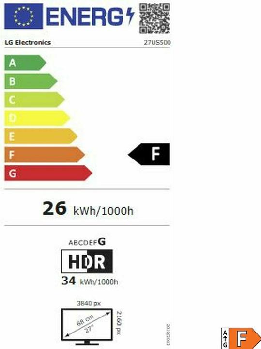 Label énergétique LG 27US500-W (3840 x 2160 pixels, 27")