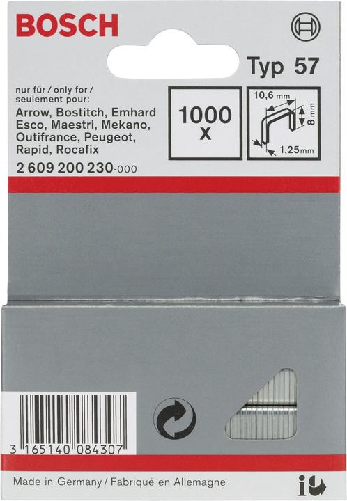 Produktbild Bosch Professional Zubehör Flachdrahtklammer Typ 57, 10,6 x 1,25 x 8 mm