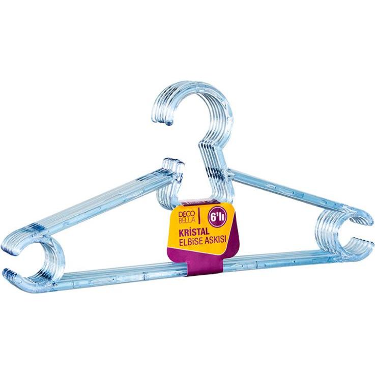 Thumbnail - DecoBella, Kleiderbügel, 6er-Set Kleiderbügel aus Kunststoff – Transparent, Robust und Platzsparend (6 x)