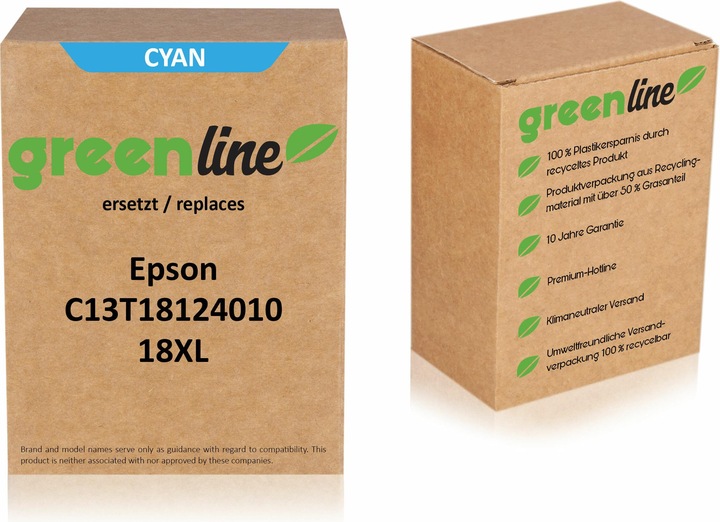 Produktbild Inkadoo Druckerpatronen greenline ersetzt Epson C 13 T 18124010 / 18XL Tintenpatrone, cyan Cyan (C)