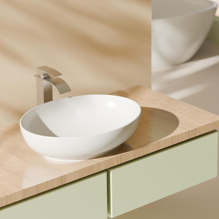 Produktbild Emke Aufsatzwaschbecken 520 x 395 x 130 mm, Oval, Keramik, Weiss glänzend (395 mm, 520 mm)