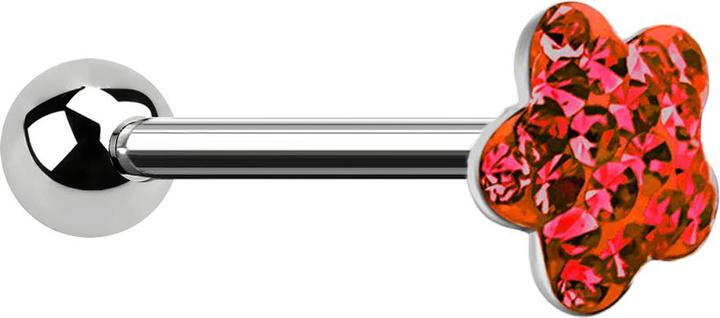 Produktbild Star Piercing Barbell silber mit Kugel und Scheibe Blume rot Epoxy Schutzschicht (ohne Messing, Chirurgenstahl 316L)