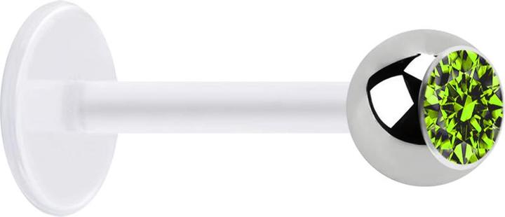 Immagine prodotto Star Piercing Micro Labret trasparente con sfera d'argento e cristallo verde chiaro (senza ottone, Acciaio chirurgico 316L, Bioflex)