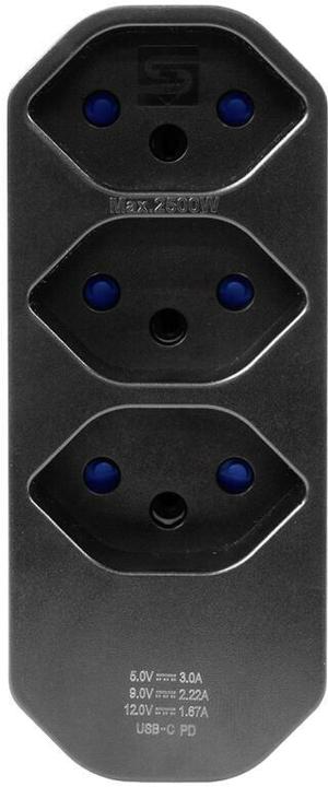 Produktbild Steffen Mehrfachadapter MANTA 3xT13 + 1xUSB-C PD drehbar 320° sw (Typ 13, 4 x)