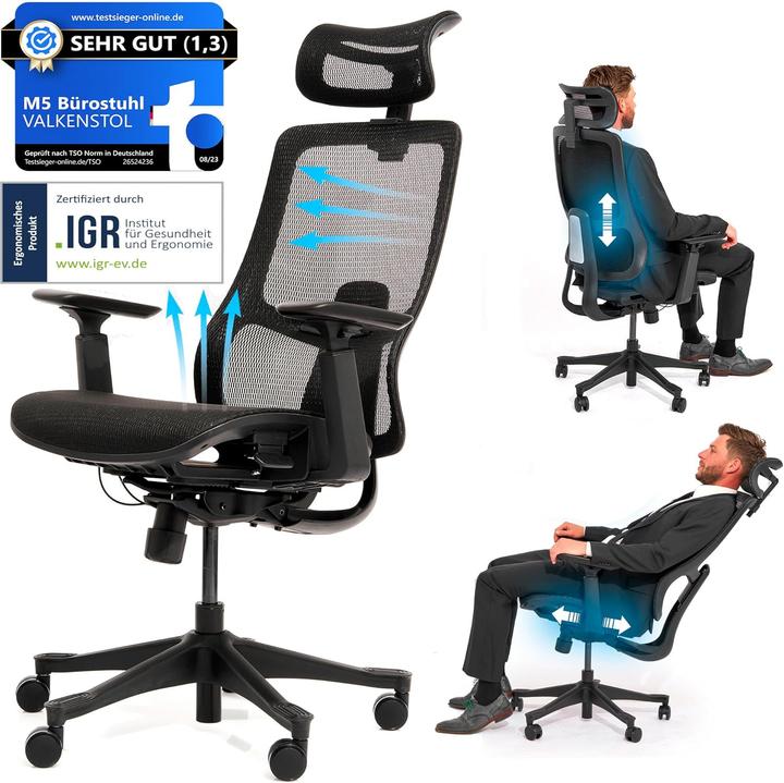 Immagine prodotto Valkenstol Ergonomischer Bürostuhl M5 mit Mesh-Sitz