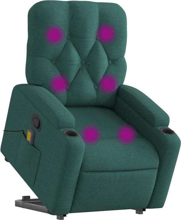 Image du produit vidaXL Fauteuil de massage avec fonction releveur Fauteuil de relaxation Vert foncé Tissu