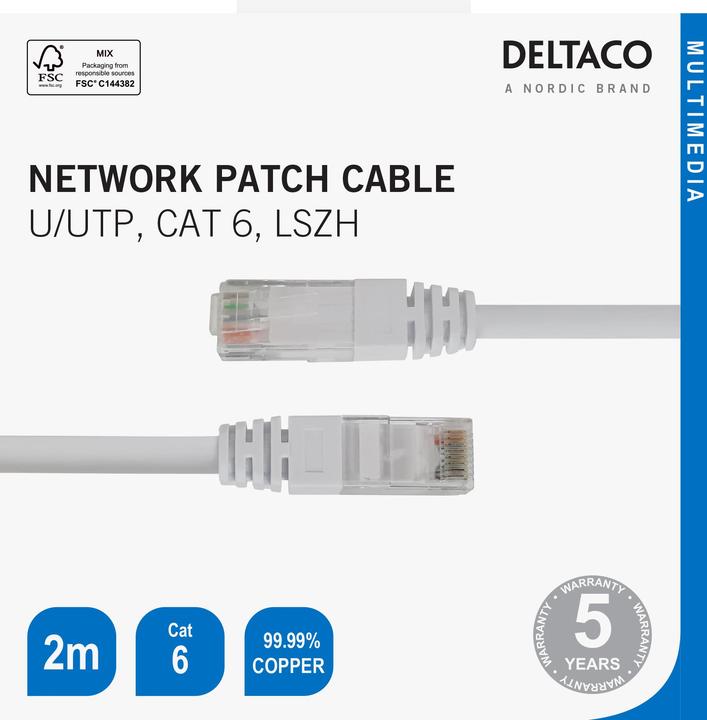Actual product image Deltaco U/UTP Cat6 patch cable LSZH 2m vit (U/UTP, CAT6, 2 m)