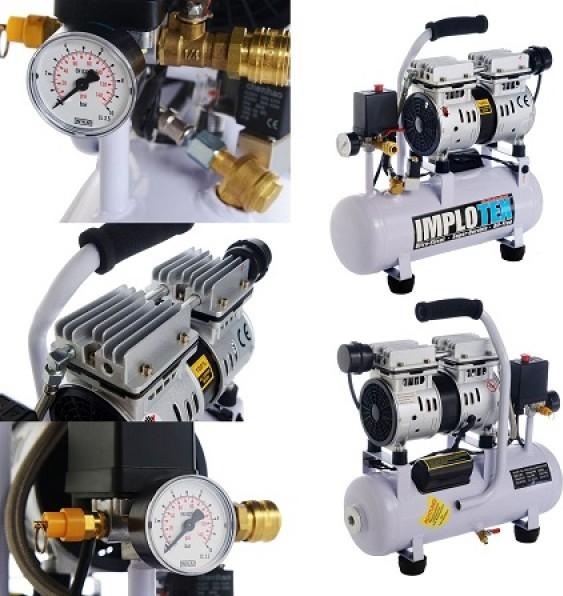 Produktbild Implotex - Flüsterkompressor 480W, 48dB leise, ölfrei Kompressor inkl. Ausblaspistole und Drucklufts (8 Bar, 9 l)