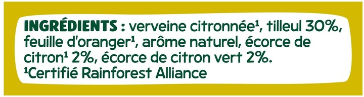 Valeurs nutritives et ingrédients Elephant Infusion Tilleul Citron (28 g)