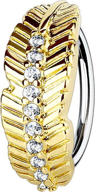 Immagine prodotto Star Piercing Anello micro piercing placcato oro a forma di foglia con cristalli (Ottone, Acciaio chirurgico 316L)
