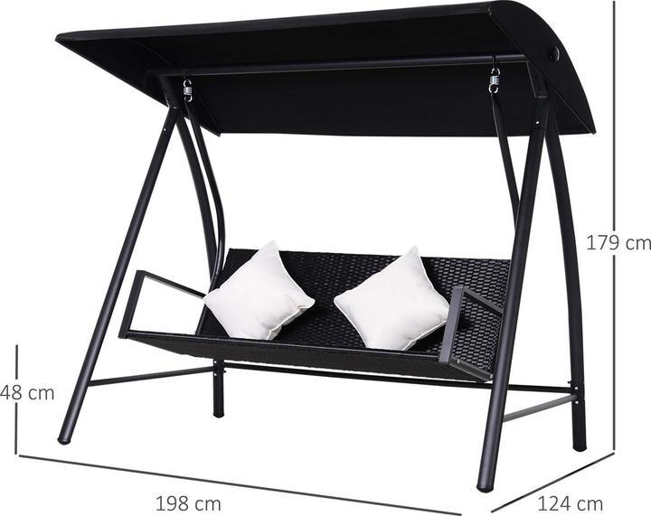 Image du produit Outsunny Gartenschaukel Metall, PE-Rattan, Polyester Schwarz