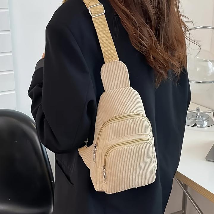 Actual product image Only-Bags.Store Schicke schwarze Cord-Crossbody-Tasche - lässige Gürteltasche mit Reissverschluss, perfekt für