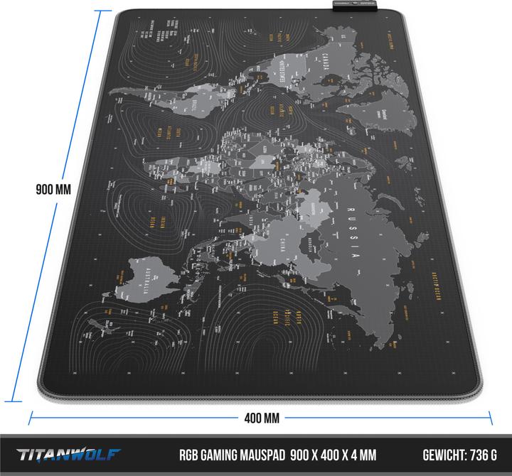 Actual product image Titanwolf Gaming Mouse Pad, XL RGB Mouse Pad 900 x 400 mm, improves precision & speed (XXL)