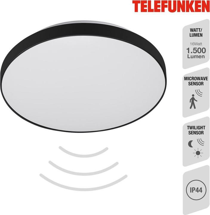 Actual product image Telefunken LED sensor ceiling light 16W 1500 lm 4000 K neutral white HxØ 63x290 mm white/black (1500 lm)