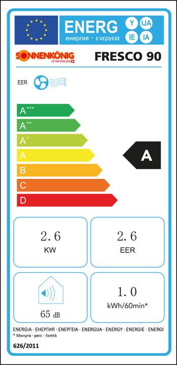 Energie-Label Sonnenkönig Mobil Fresco 90 (20 m², 9000 BTU/h)