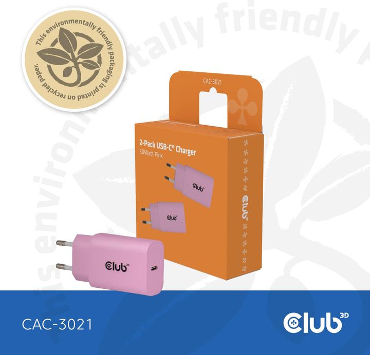 Image du produit Club 3D Club3D Lifestyle Ladegerät USB-C 30Watt, 2Stk pink retail (30 W)