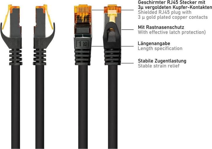 Produktbild Varia RJ45 Patchkabel Cat.7 TPE Schwarz 0,15m für schnelle Verbindungen (S/FTP, CAT7)