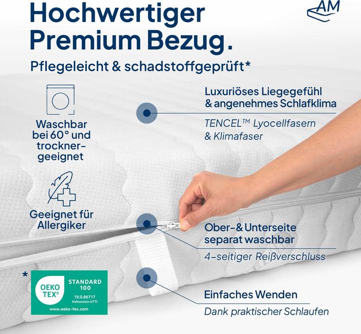 Produktbild AM Qualitätsmatratzen Premium 7-Zonen Gelschaum (140 x 200 cm, Schaumstoffkern)